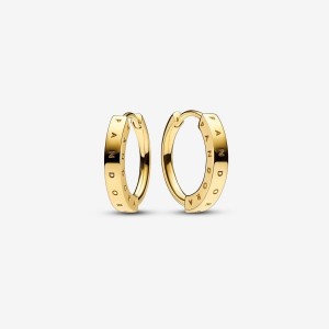 Pandora Signature I-D Hoop Earrings Gold | 235TXGHJD