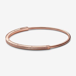 Pandora Signature I-D Pave Bangle Rosa Gold | 819ZLWGVX