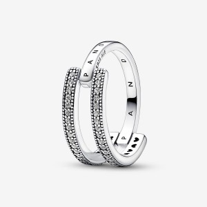 Pandora Signature Logo & Pave Double Band Ring Silber | 641LQBFKX