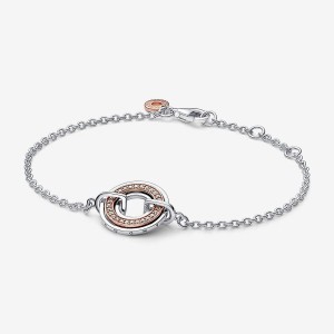 Pandora Signature Two Two-tone Logo & Pave Chain Bracelet Mehrfarbig | 754QUVKJP