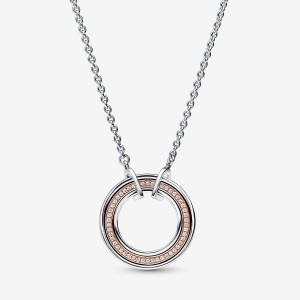 Pandora Signature Two tone Logo & Pave Necklace Mehrfarbig | 243FWCHGU