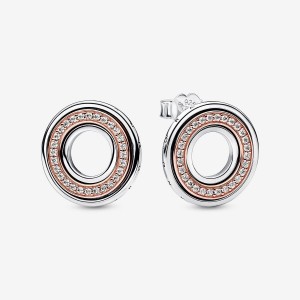 Pandora Signature Two tone Logo & Pave Stud Earrings Mehrfarbig | 298GZFEUC