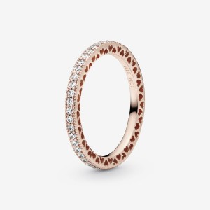 Pandora Sparkle & Hearts Ring Rosa Gold | 263BEOPVQ