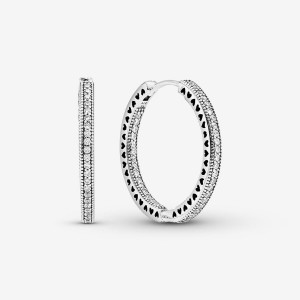 Pandora Sparkle and Hearts Hoop Earrings Silber | 794GWFEKI