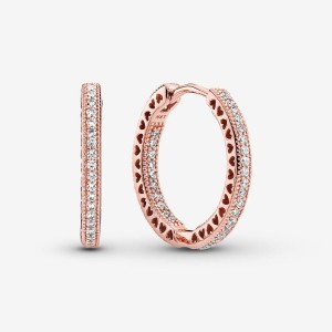 Pandora Sparkle and Hearts Hoop Earrings Rosa Gold | 283TZKLMU