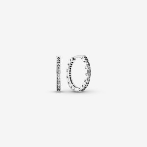Pandora Sparkle and Logo Hoop Earrings Silber | 863VFOUSK