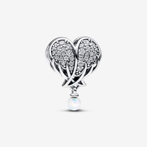 Pandora Sparkling Angel Wings & Heart Charm Silber | 814YVHPTS
