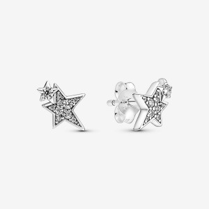Pandora Sparkling Asymmetric Stars Stud Earrings Silber | 593KCZUPS