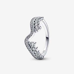 Pandora Sparkling Asymmetric Wave Ring Silber | 067LKBZRU