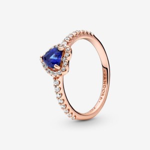 Pandora Sparkling Blue Elevated Heart Ring Rosa Gold | 157RXUDCA