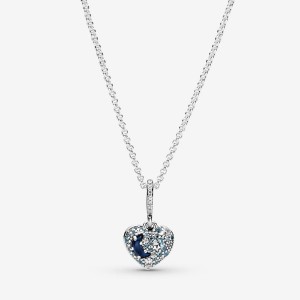 Pandora Sparkling Blue Moon & Stars Heart Necklace Silber | 742QEJOLD