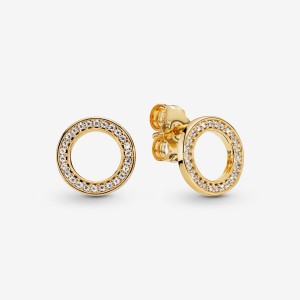 Pandora Sparkling Circle Stud Earrings Gold | 501GAFHOV