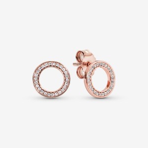 Pandora Sparkling Circle Stud Earrings Rosa Gold | 159ACUDYN