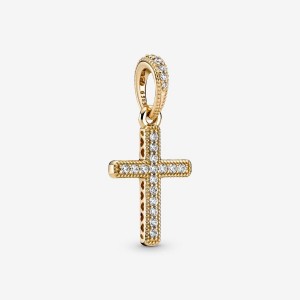 Pandora Sparkling Cross Pendant Gold | 803PVKXLJ