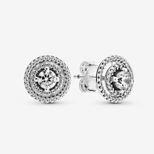 Pandora Sparkling Double Halo Stud Earrings Silber | 896BRFLCM