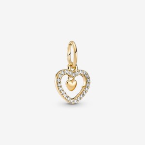 Pandora Sparkling Double Heart Dangle Charm Gold | 265BSGCWR