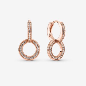 Pandora Sparkling Double Hoop Earrings Rosa Gold | 754ARVWUF