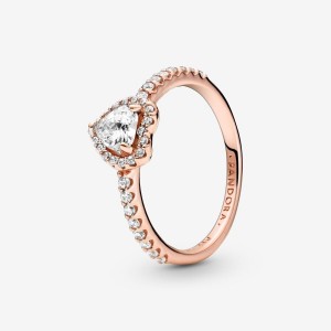 Pandora Sparkling Elevated Heart Ring Rosa Gold | 983XJSPKU