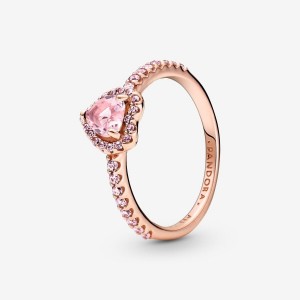 Pandora Sparkling Elevated Heart Ring Rosa Gold | 014IOSPJY