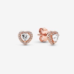 Pandora Sparkling Elevated Heart Stud Earrings Rosa Gold | 468IQFCYW