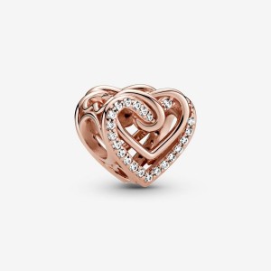 Pandora Sparkling Entwined Hearts Charm Rosa Gold | 839LGBCSM