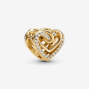 Pandora Sparkling Entwined Hearts Charm Gold | 506DEWNKG