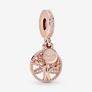 Pandora Sparkling Family Tree Dangle Charm Rosa Gold | 820FJKQPZ