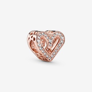 Pandora Sparkling Freehand Heart Charm Rosa Gold | 358SCUOEI