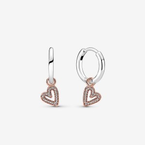 Pandora Sparkling Freehand Heart Hoop Earrings Mehrfarbig | 408ZLYING