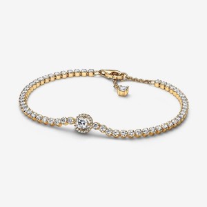 Pandora Sparkling Halo Tennis Bracelet Gold | 132VQAUFL