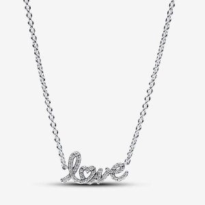 Pandora Sparkling Handwritten Love Collier Necklace Silber | 765AGUOKJ