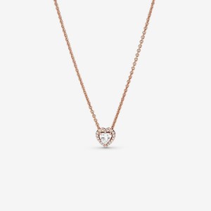 Pandora Sparkling Heart Collier Necklace Rosa Gold | 135KMZQNG