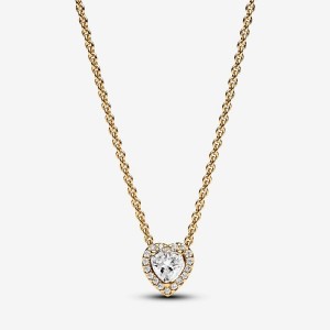 Pandora Sparkling Heart Collier Necklace Gold | 164FWUXZK