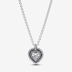 Pandora Sparkling Heart Halo Pendant Necklace Silber | 409ILBUGR
