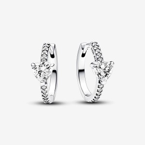 Pandora Sparkling Heart Hoop Earrings Silber | 487IGNTMX