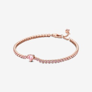 Pandora Sparkling Heart Tennis Bracelet Rosa Gold | 046NLTHJW