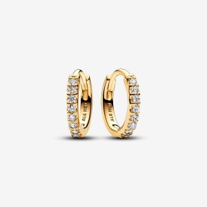 Pandora Sparkling Huggie Hoop Earrings Gold | 174CEMYJP