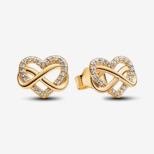 Pandora Sparkling Infinity Heart Stud Earrings Gold | 084XJLSGB