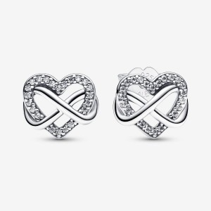 Pandora Sparkling Infinity Heart Stud Earrings Silber | 935SEUJFQ