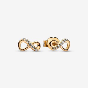 Pandora Sparkling Infinity Stud Earrings Gold | 284XCWDYS