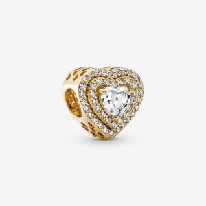 Pandora Sparkling Leveled Hearts Charm Gold | 837IFWHOB