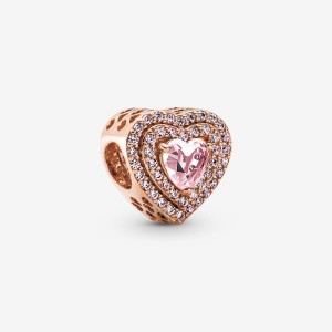 Pandora Sparkling Levelled Heart Charm Rosa Gold | 073YGUBJD