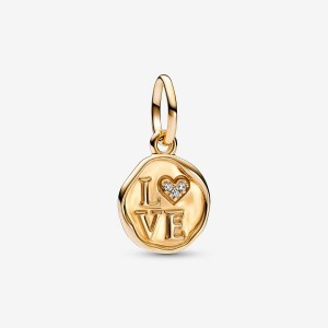 Pandora Sparkling Love Stamp Dangle Charm Gold | 429QXTVAH