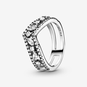 Pandora Sparkling Marquise Double Wishbone Ring Silber | 846QJOIWM