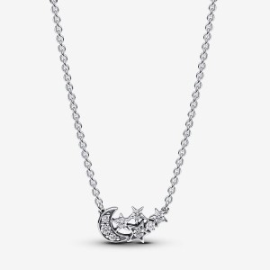 Pandora Sparkling Moon & Star Collier Necklace Silber | 908NJMWIE