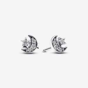 Pandora Sparkling Moon & Star Stud Earrings Silber | 026WCBVGL