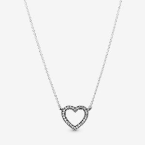 Pandora Sparkling Open Heart Necklace Silber | 689SURIHO