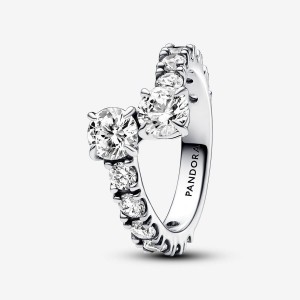 Pandora Sparkling Overlapping Band Ring Silber | 968OLDQMX
