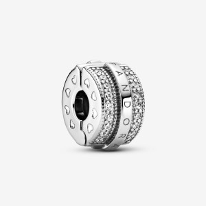 Pandora Sparkling Pave Lines & Logo Clip Charm Silber | 182RCYSHD
