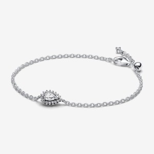 Pandora Sparkling Pear Halo Chain Bracelet Silber | 197VIAEFW
